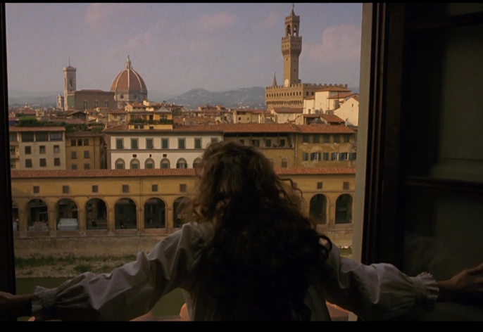 Character Lucy Honeychurch looking at Florence “Room With a View.”