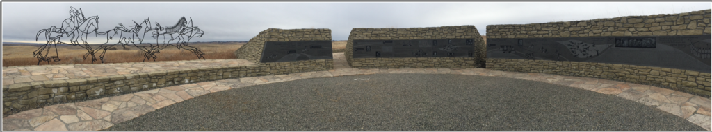 Spirit Warrior scupture and stone memorial at Little Bighorn Battlefield