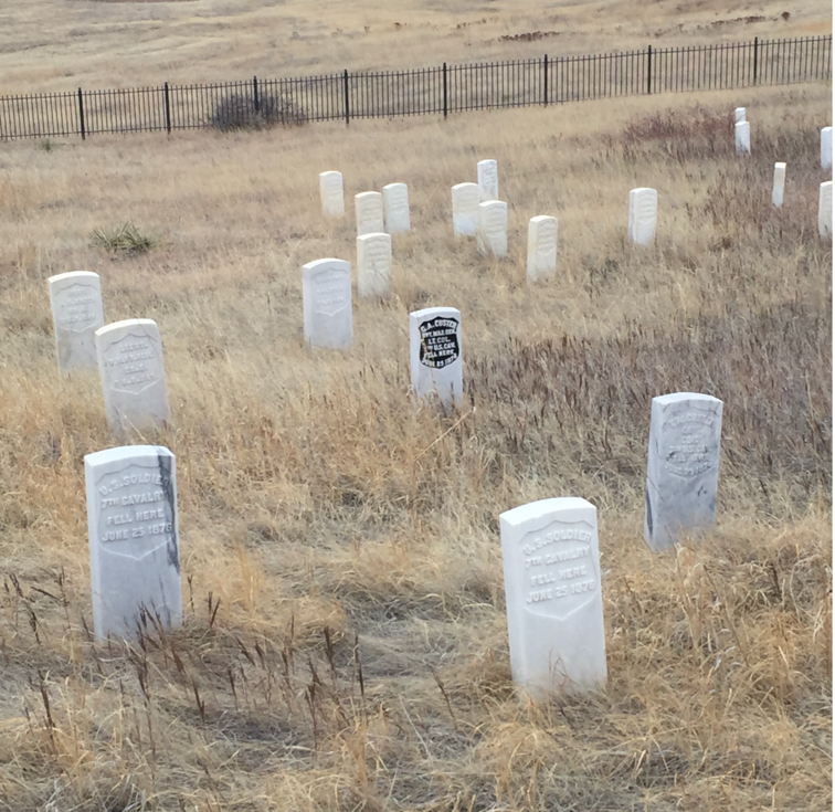 A group of headstones in a field Description automatically generated