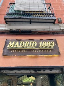 Madrid 1883 sign name of cafe for chocolate and churros