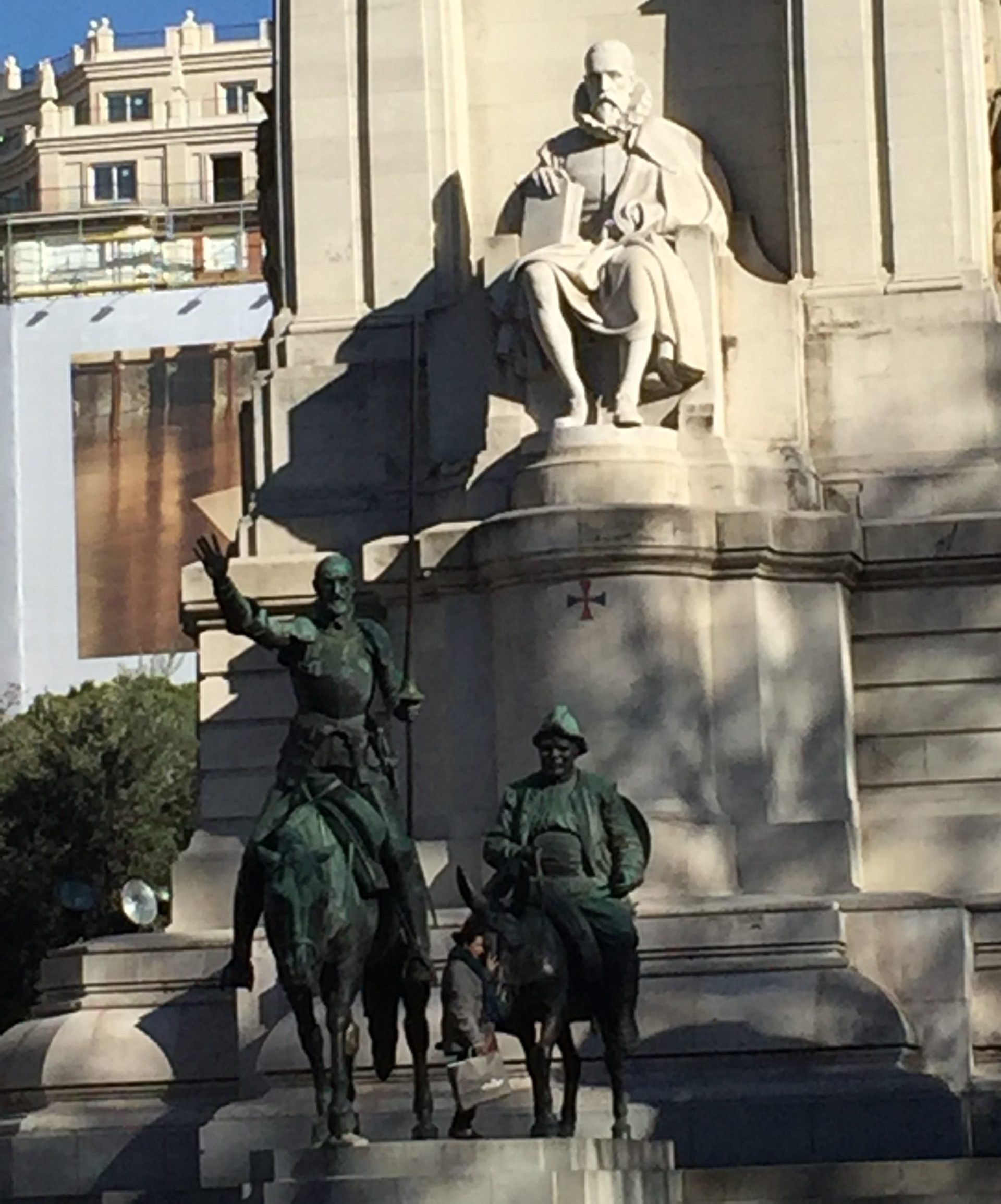 Monument and statue of Cervantes, and statues of Don Quixote and Panza.